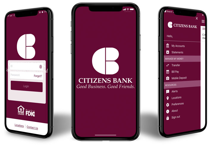 Phones displaying Citizens Bank's mobile app